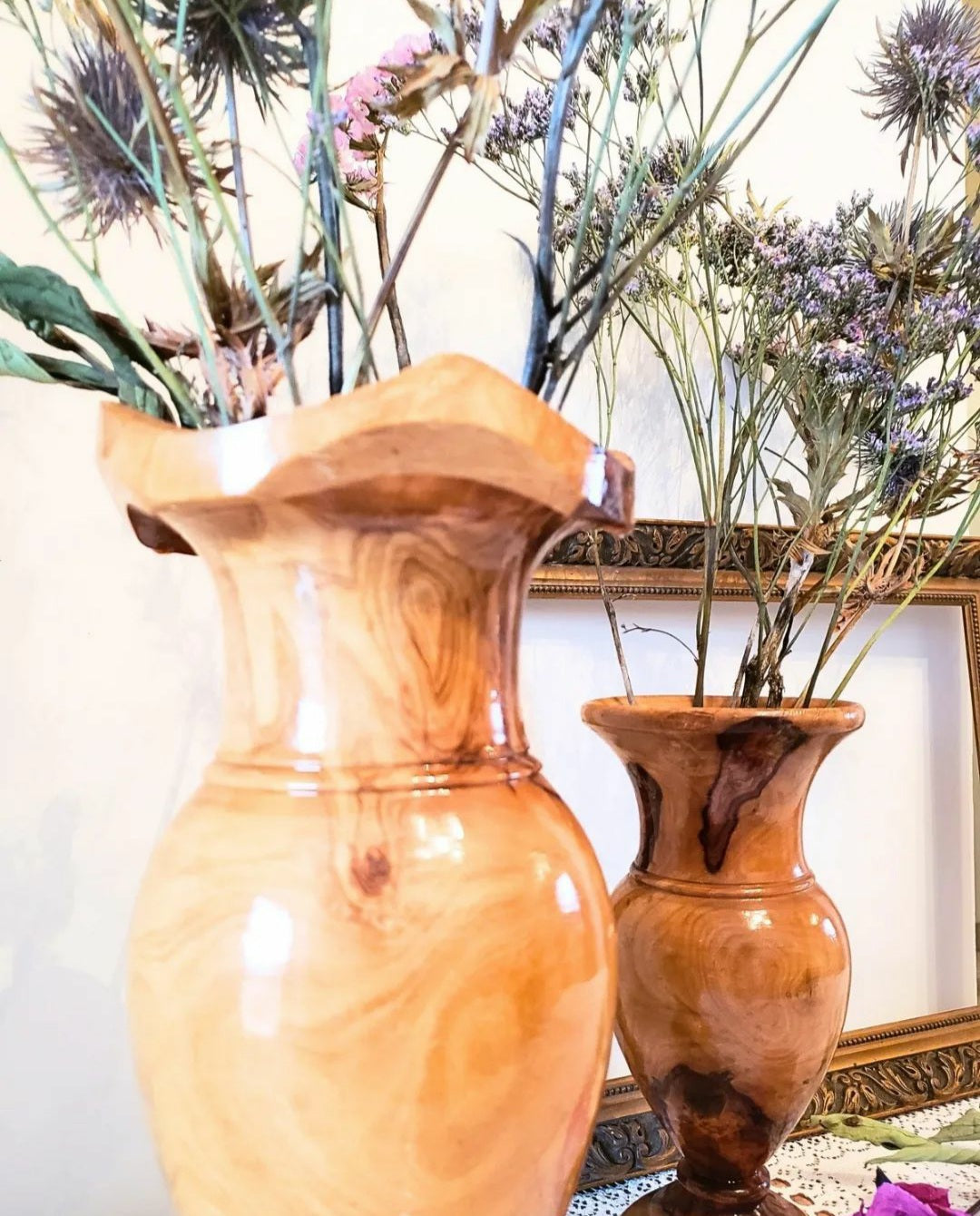 BROCANTE Lot 2 vases anciens bois N°30
